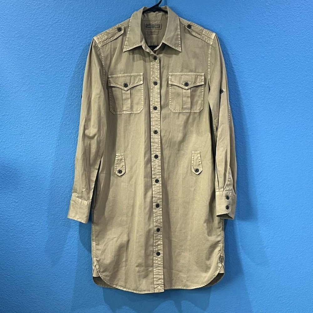 Lucky Brand Dungarees Gene Montesano Khaki Trench Dress Women Small Missing Tie